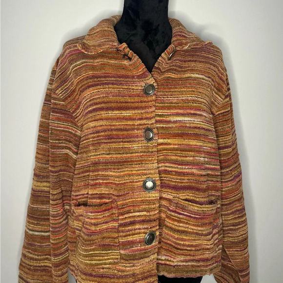 RARE FIND Vintage 90s Tantrums Textured Orange Southwestern Jacket Hippie Boho - Picture 13 of 15